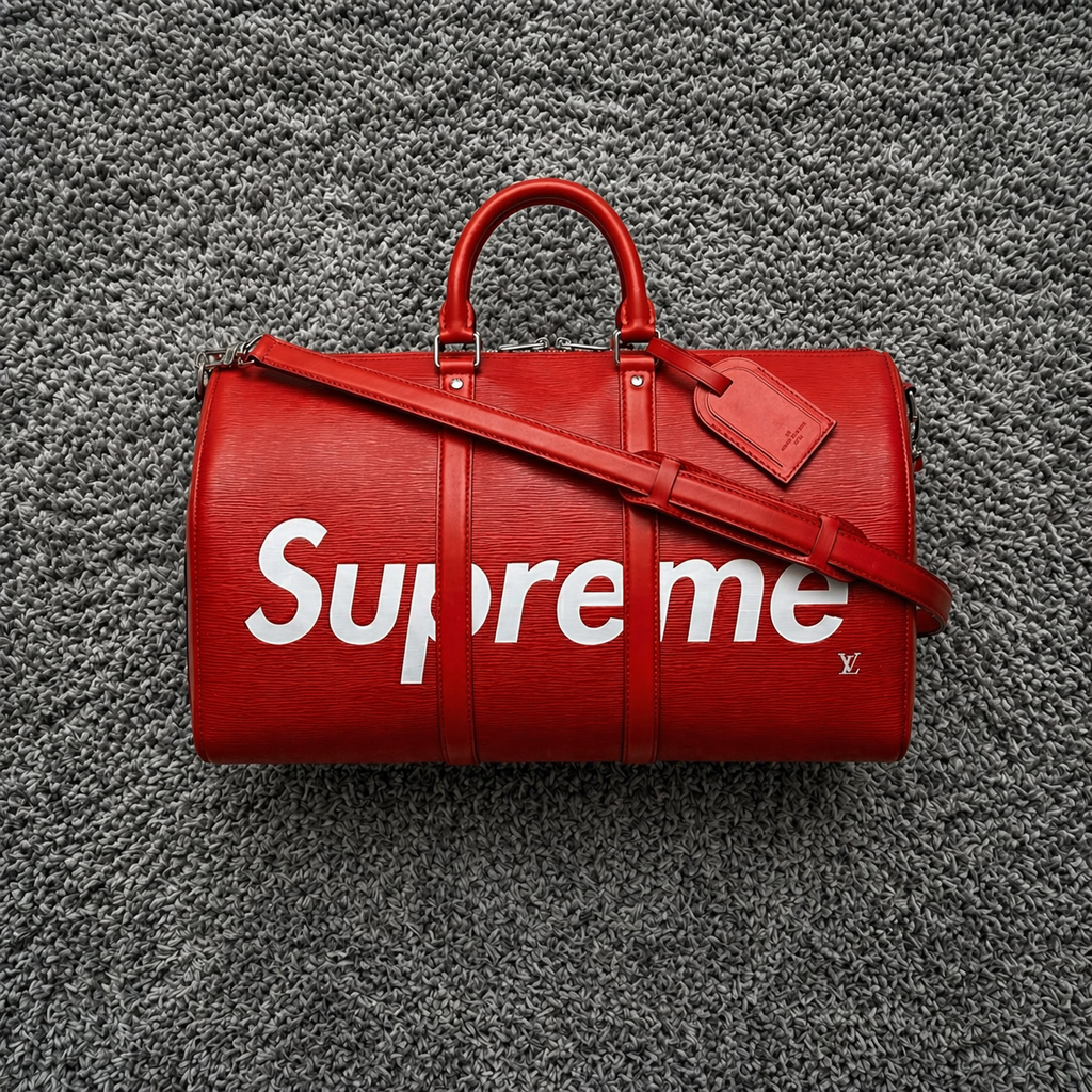 Supreme x Louis Vuitton Red Epi Leather Keepall Duffle Bag – Limited Edition