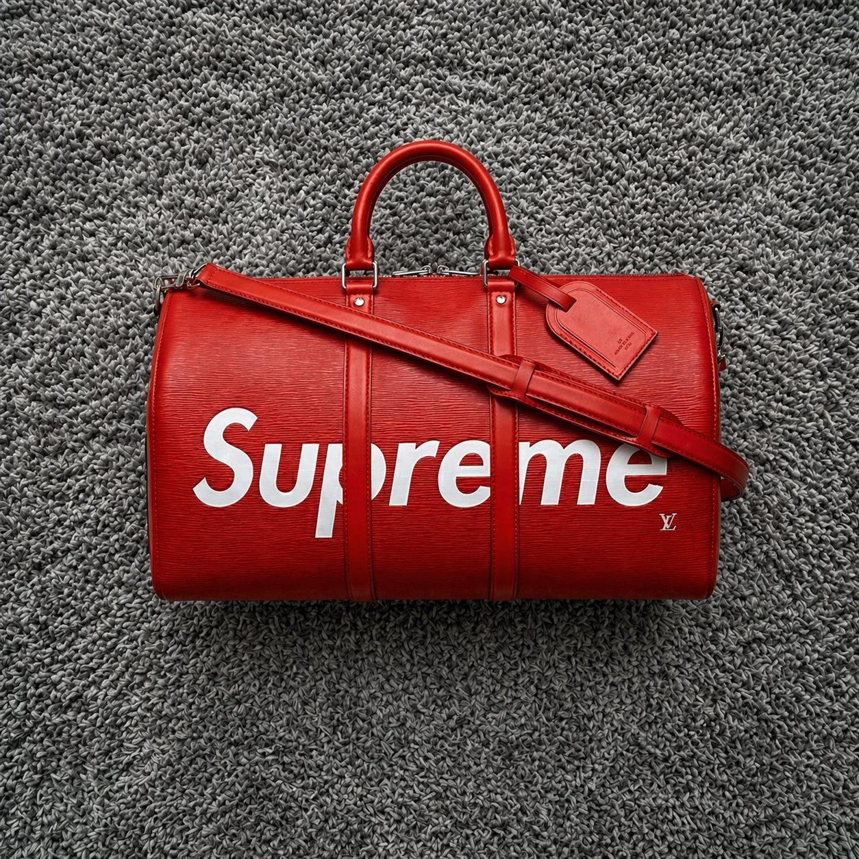 Supreme x Louis Vuitton Red Epi Leather Keepall Duffle Bag – Limited Edition