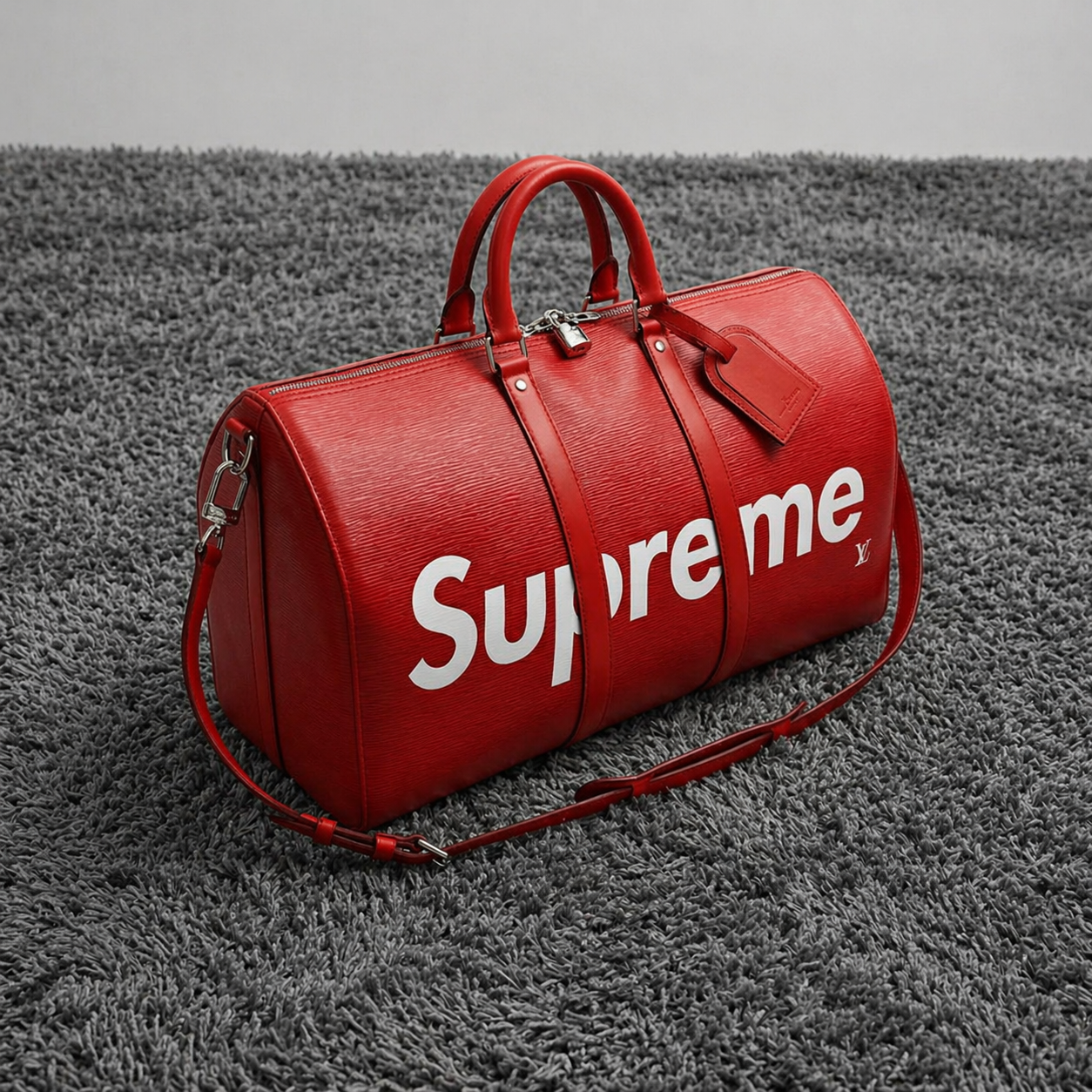 Supreme x Louis Vuitton Red Epi Leather Keepall Duffle Bag – Limited Edition